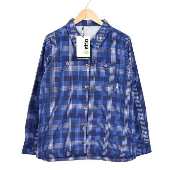 NWT Stio Hutkeeper Heavyweight Flannel Shirt In Mountain Shadow Plaid Blue Large - Picture 3 of 9